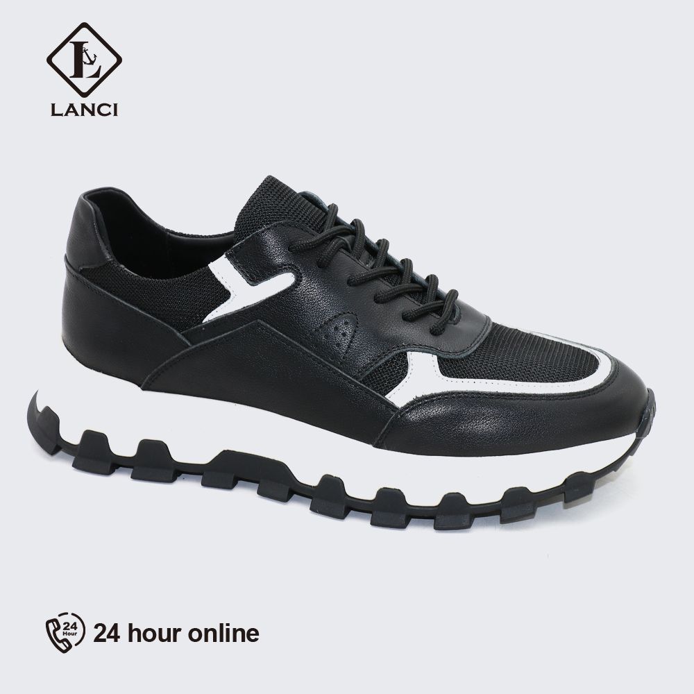leather sneakers black sports shoes for men