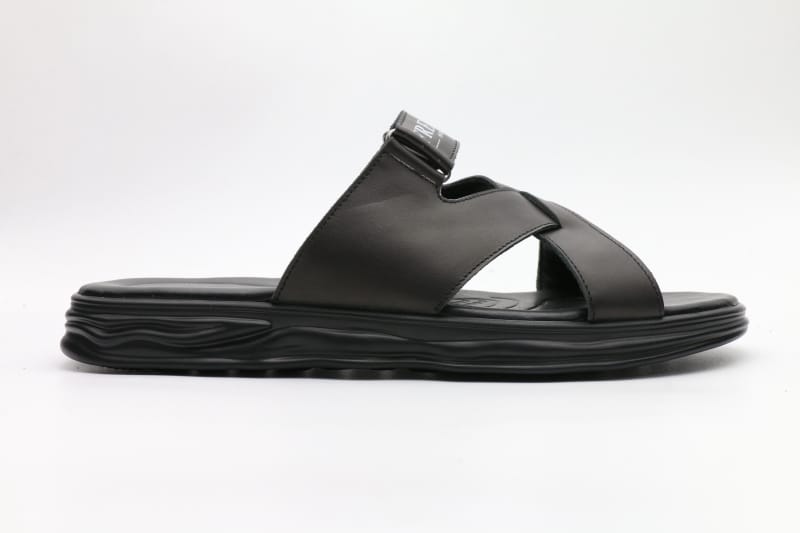 slipper for men Leather Crossover Sandal in Black