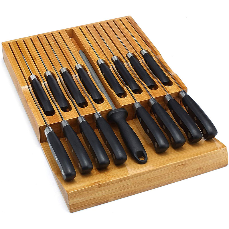 Bamboo Knife Organizer and Holder with Slots for 16 Knives