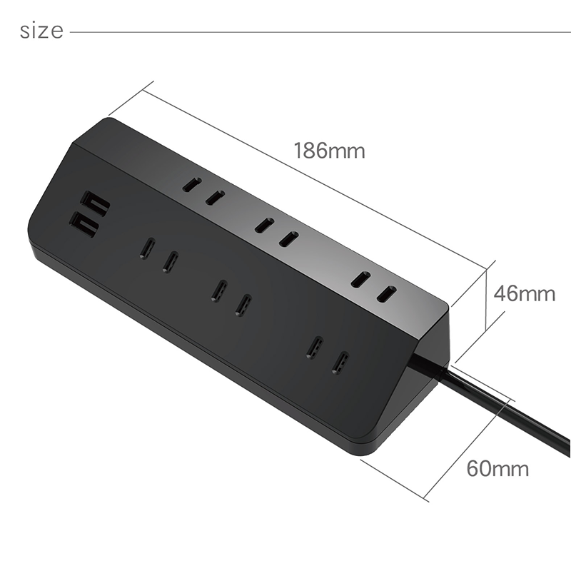 New Design Japanese Power Strip Tap with 6 AC Outlets and 2 USB