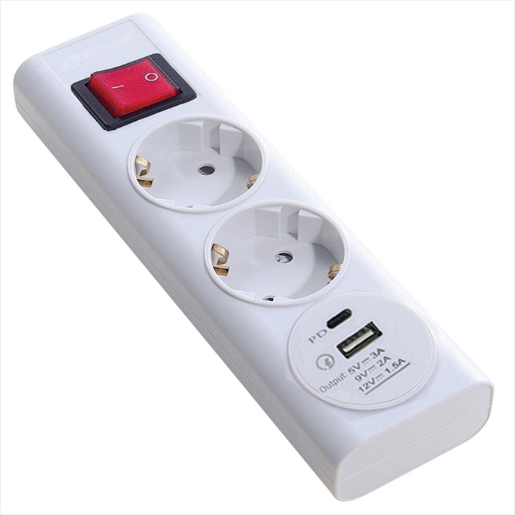 Europe Germany 2 AC Outlets and 1 USB-A and 1 Type-C Power Strip with Lighted Switch