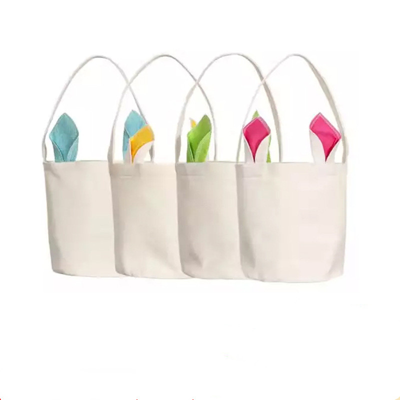 Easter Bags for Kids Canvas Rabbit Egg Gift Bags Portable Easter Tote Bag 