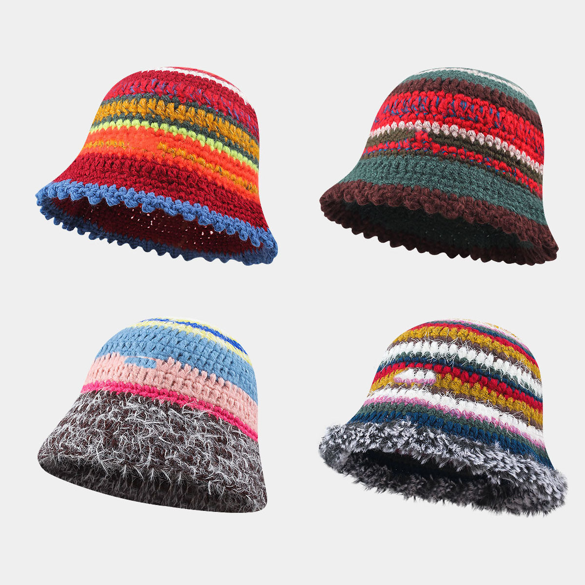 Women Knitted Bucket Hat Beanies Crochet Fisherman Hat Cap