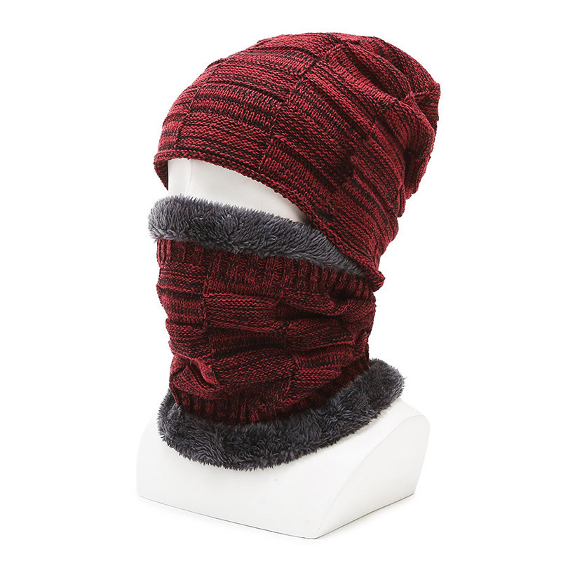 Winter Beanie Hat Scarf Set Warm Knit Hat Thick Fleece Lined Winter Cap Neck Warmer 