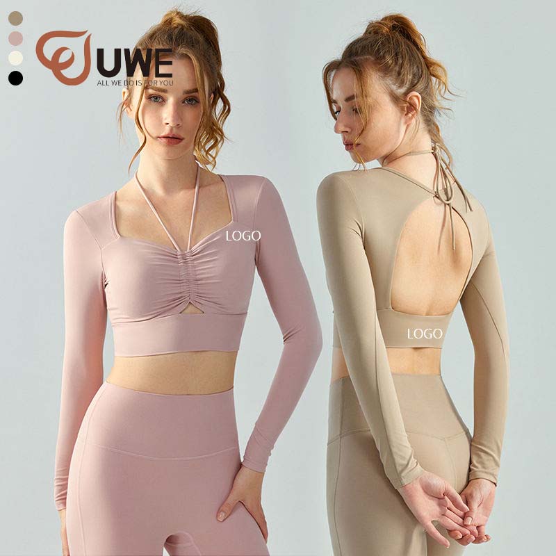 Yoga Long Sleeve With Chest Pad Drawstring Backless Slim Top