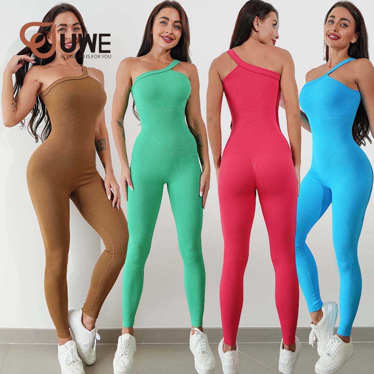 Yoga Jumpsuits Ribbed One Shoulder Sports Seamless Romper