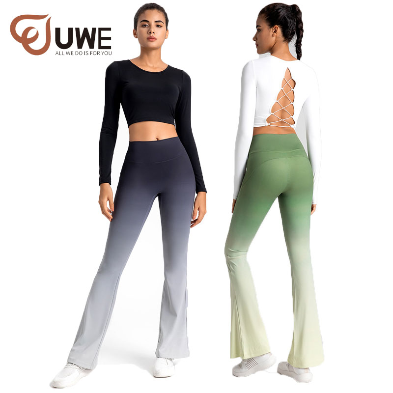 Yoga Set High Waist Ombre Flare Pants And Gradient Crop Top