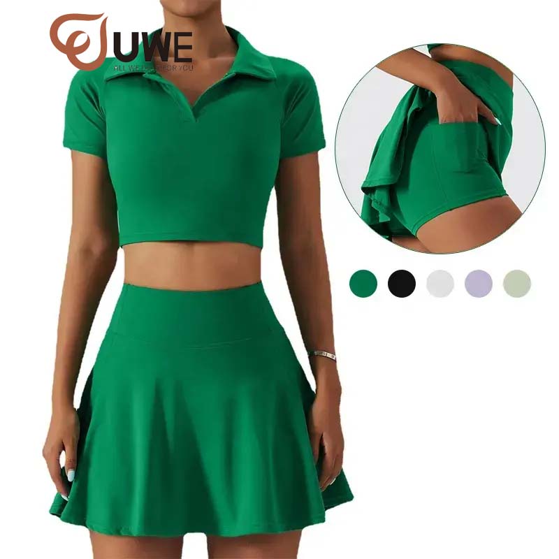 Yoga Set Tennis Golf Outfit Short Sleeve T-shirt And Built-in Skirt Sets