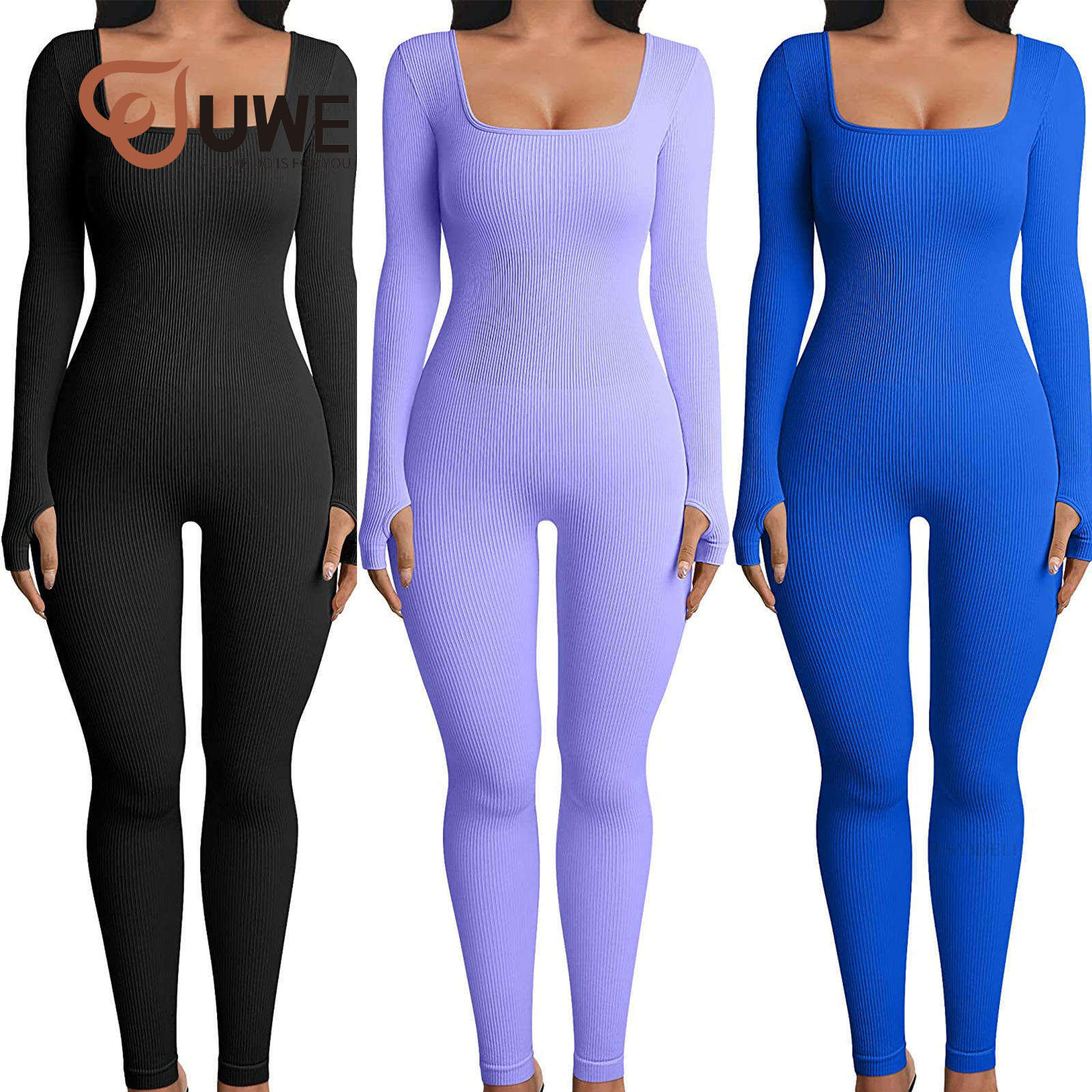 Yoga Jumpsuits Ribbed One Piece Long Sleeve Bodysuit