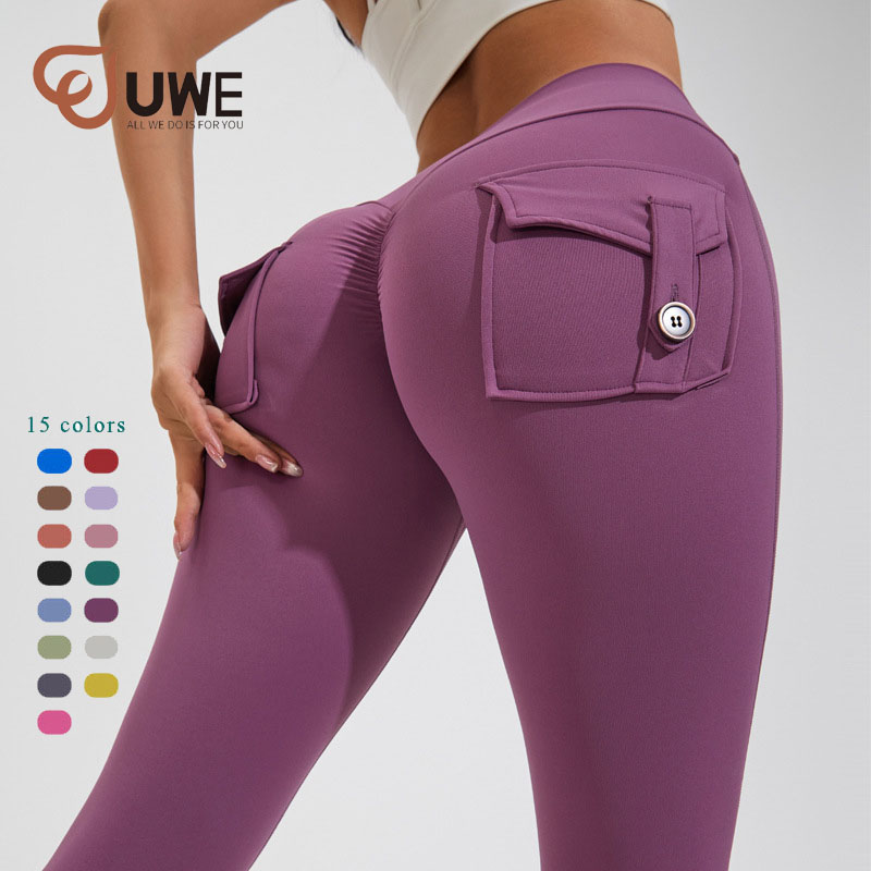 Yoga Leggings With Pocket Solid Color Exercise Tight Pants