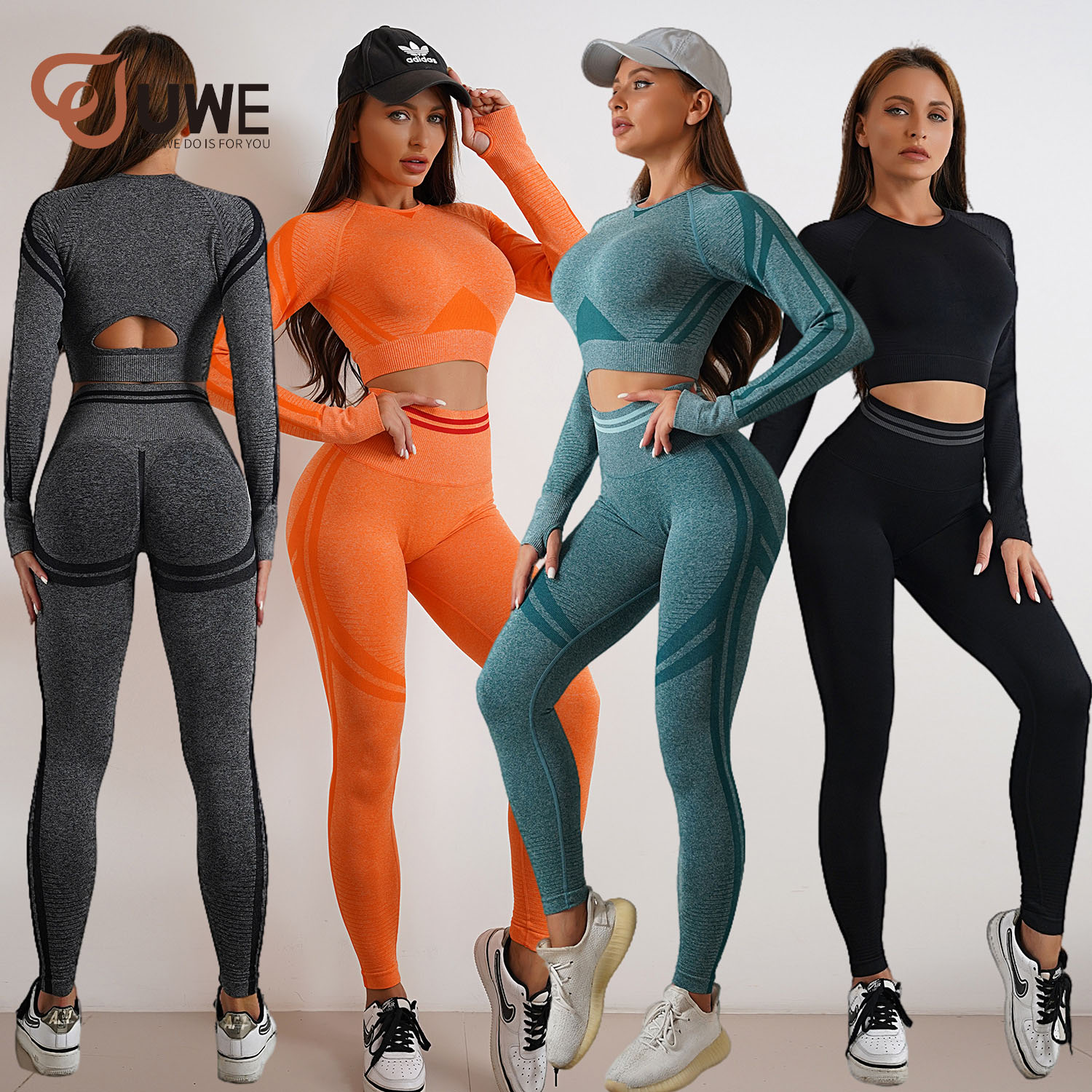 Gym Yoga Set Athletic Workout Seamless Long Sleeve Active Wear