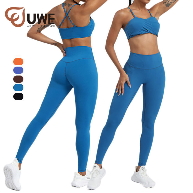Yoga Set Workout Outfits Pleated Sports Bra Tights Leggings Gym Wear