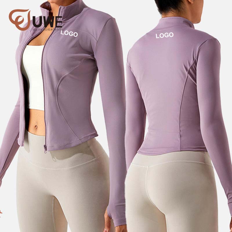 Yoga Jackets Turtleneck With Front Zipper Long Sleeve Top