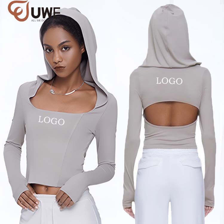 Yoga T-shirt With Thumb holes Back Hollow Out Long Sleeve