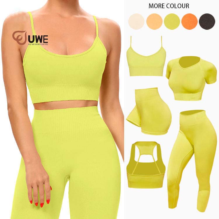 Yoga Set Fitness Workout Ribbed Gym 5 Piece Suit
