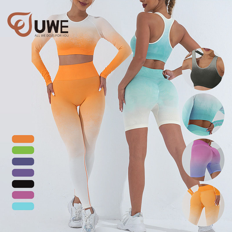 Yoga 4 Piece Set Ombre Seamless Workouts Gradients Suit
