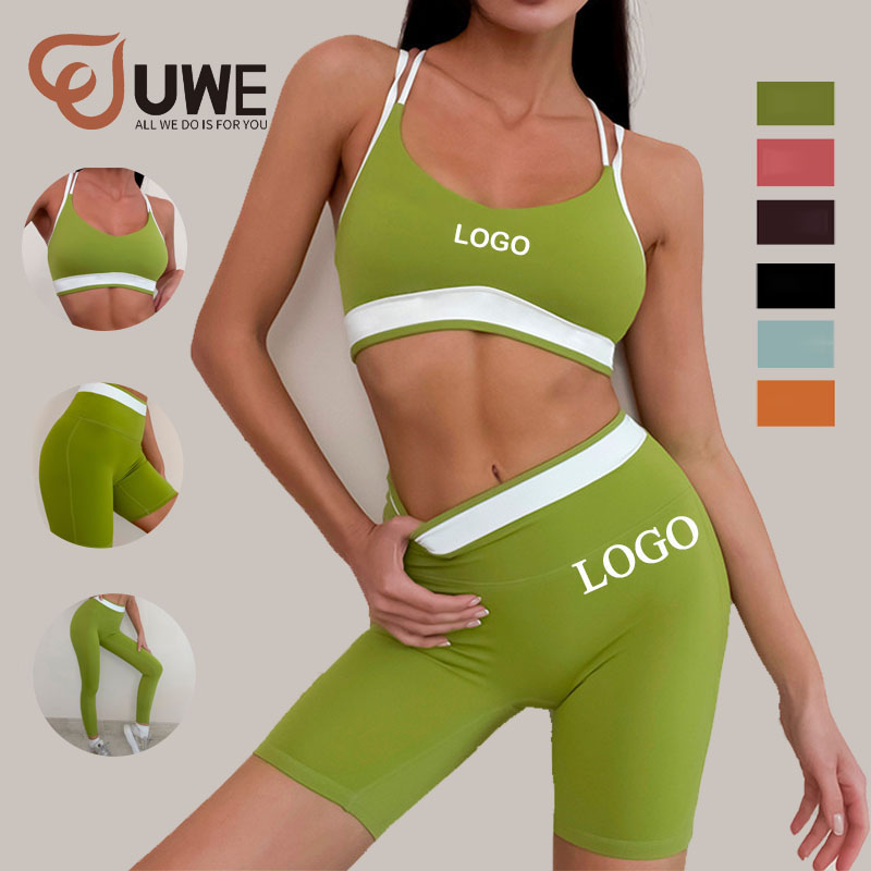Yoga Set Patchwork Sportswear Workout Top And Leggings Shorts
