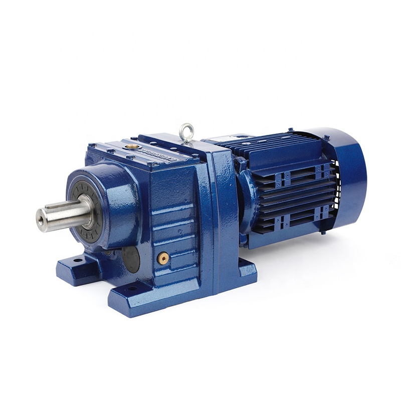 high efficiency R series inline shaft speed reducer coaxial helical gear motor